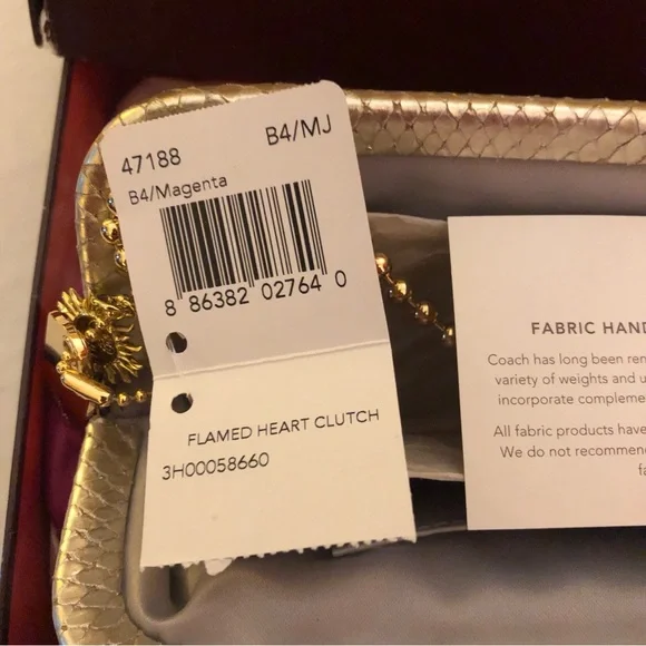 Coach Magenta "Flamed Heart" Clutch with Gold Accents; Tony Duquette; 2012 - Picture 8 of 14